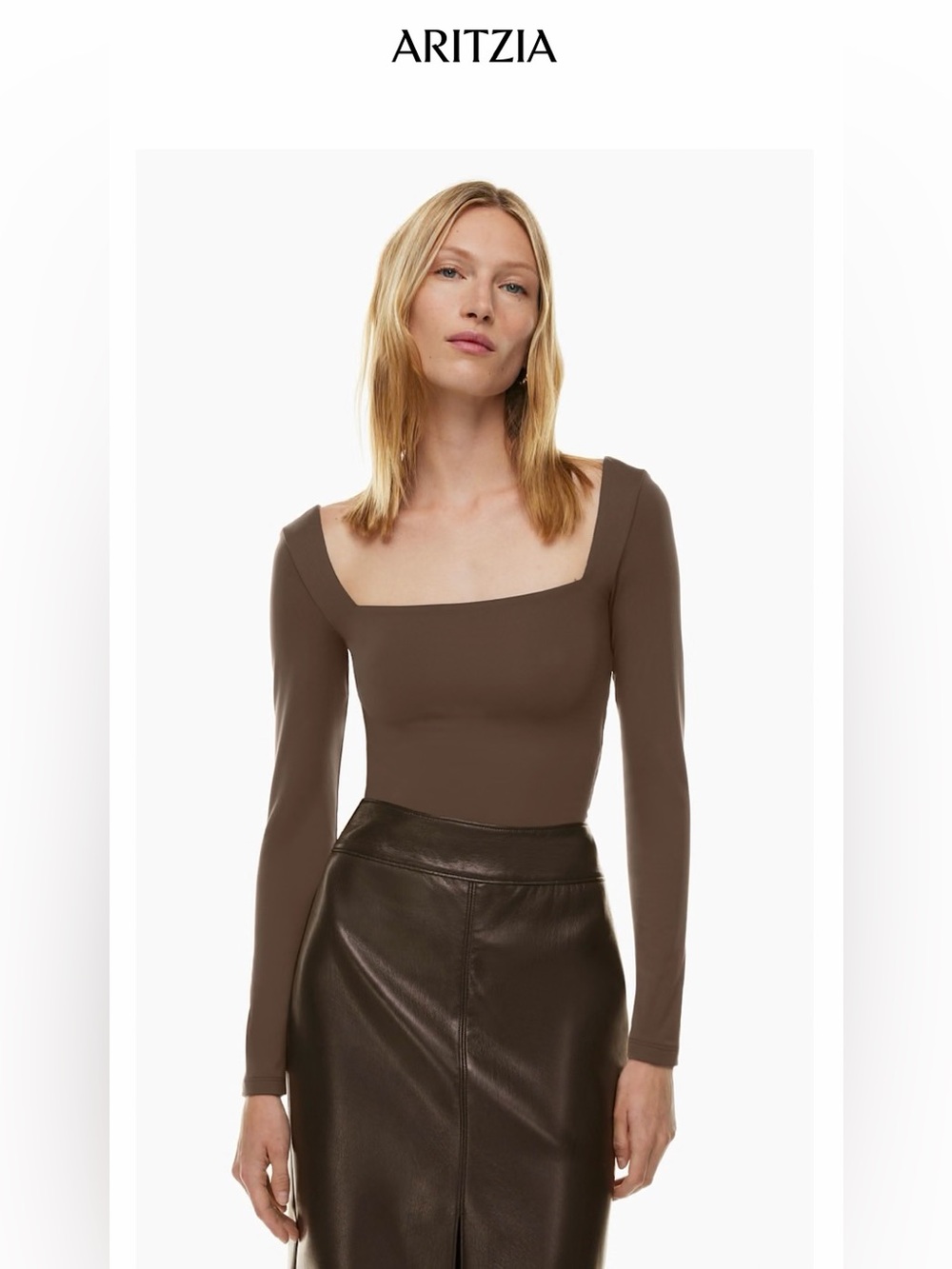 Aritzia Contour Square Neck Long Sleeve - Brown